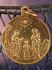 LARGE FRENCH ANTIQUE RELIGIOUS MEDAL BRONZE HOLY FAMILY JESUS MARY 