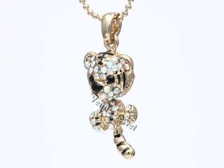 Gold AB Rhinestone Crystal Baby Tiger Cub Movable Pendant Necklace 