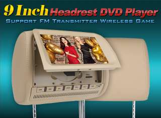   Tan 2x 9 Headrest Car DVD Player Two Monitors 2x IR headphones Games