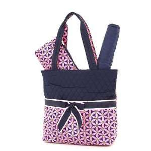  Belvah Quilted Floral 3pc Diaper Bag (Navy/Pink) Baby