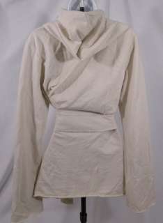   Brand Womens Long Sleeve Hooded Belted Wrap Sweater Jacket Beige Small