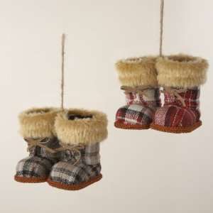  Pack of 12 Country Cabin Fabric Pairs of Plaid Boots 