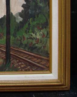 Vintage 1960 1970 Oil Painting Coming of the Train by Charles Ramsey 