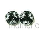 Pink flower crystal disco ball button studs ear ring  