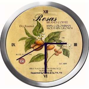  ROSAS 14 Inch Coffee Metal Clock Quartz Movement Kitchen 