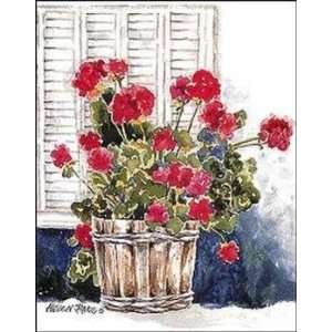 Geraniums In Wooden Tub 