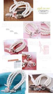 Three Layer Imitation Pearls Multi Pendants Bangle Bracelet  