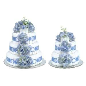  Blue Hydrangeas w/Blue Circles Trim Diaper Cake Baby
