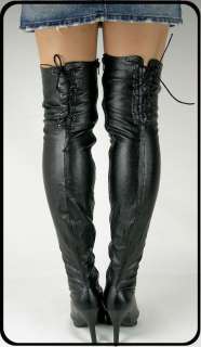 Black PU Leather Over kneeThigh Boots US Sz 6 b102  