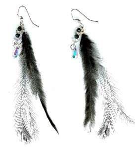 RAVEN PLUME Beautiful Black Feather Earrings Adorned With Swarovski 