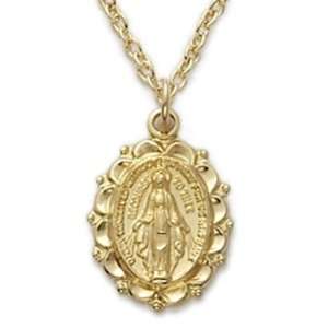 24K Gold Over Sterling Silver 5/8 Engraved Oval Miraculous Medal on 