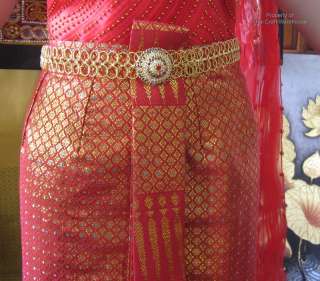 Full Thai Upper Class Wedding Dress Set Red Rose Gold S  