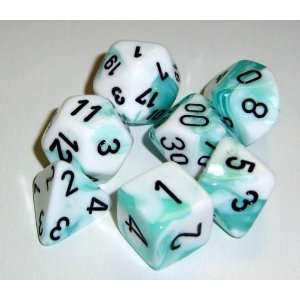 Chessex RPG Dice Sets Gemini 4 Poly White Teal/black Polyhedral 7 Die 