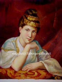 Russian Imperial Oil Painting of Gypsy with gold Coin Headdress signed 