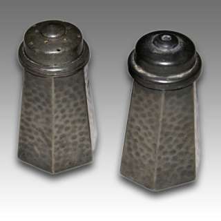   ENGLISH PEWTER HAND HAMMERED SALT & PEPPER POTS/ SHAKERS  