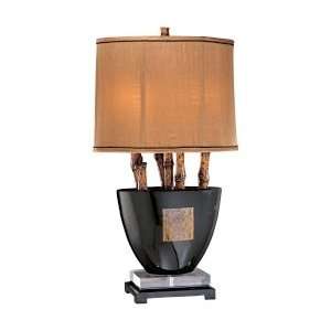   Lighting Black Glass with faux bamboo Finish 1 Light Table Lamp