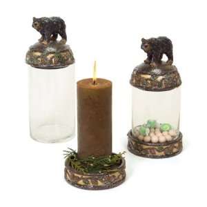  Pack of 4 Rustic Lodge Glittered Black Bear Glass Bell Jar 