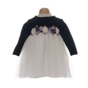   II Plum Pudding Black/Cream L/S Dress w/ Lavender Floral Belt Baby
