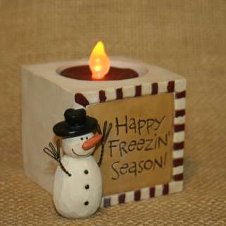 LED Candle Light Snowmen Happy Freezin Season Blossom Bucket Figurine 