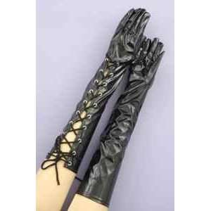  Lace Up Vinyl Gloves   Black Accessory [Apparel 