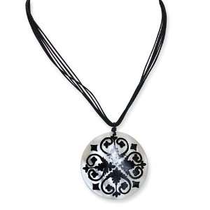  Silver Tone Hammer Shell Black Wax Cord Pendant Necklace Jewelry