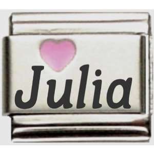  Julia Pink Heart Laser Name Italian Charm Link Jewelry