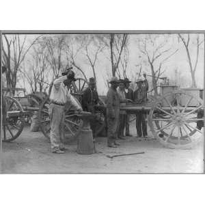 General Villas Blacksmithing and repair crew,c1914,men working,hats 