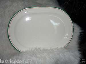 OVAL RESTAURANT WARE PLATE ONEIDA EXPRESS. GREEN & RED BAND. 10 1/4 