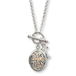  Silver Tone Yellow Crystal Cross Locket 24 Necklace 