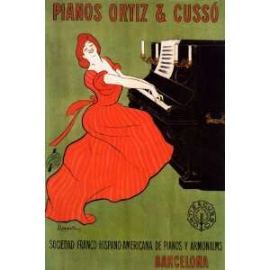 GIRL PIANO PLAYER PIANOS ORTIZ & CUSSO BARCELONA SPAIN VINTAGE POSTER 