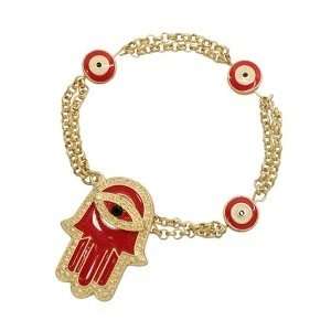   Plated Red Hamsa/Hand of Fatima Bracelet with Evil Eye Charms Jewelry
