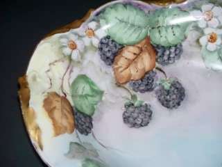 1910 Antique JPL Limoges France Hand Painted Blackberries Bowl 117/8 