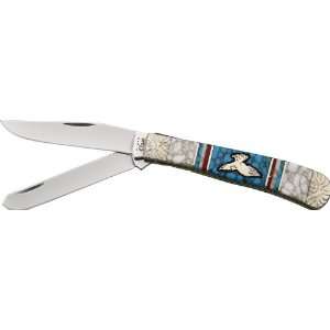   Knife with Blue Turqouise, Red Bloody Jasper, & White & Gold Handles