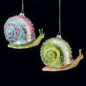  Pack of 6 Glass Blown Glitter Snails Christmas Ornaments 3 