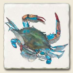  Blue Crab Tumbled Stone Coaster Set