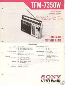 Original Sony Service Manual TFM 7350W Radio  