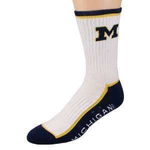  Michigan Wolverines White Navy Blue Crew Socks