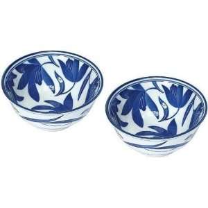  Set of Two Japanese Blue Orchid Six Inch Bowls Kitchen 