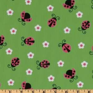  44 Wide Punchy Pique Ladybugs Lime/Pink Fabric By The 
