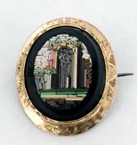 Antique Victorian 15ct 15 Carat 15k Gold Micro Mosaic Brooch Pin 