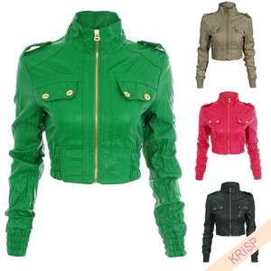   Faux Leather PU Cropped Jacket Coat Spring Summer Colour Bicker  