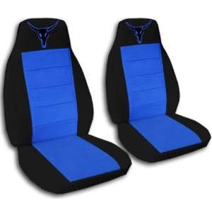 2 Black and medium blue Cow skull seat covers for a 1999 
