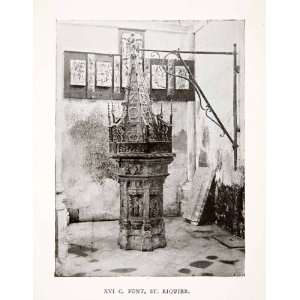 1918 Print St. Riquier Ornate Religious Font Baptismal 