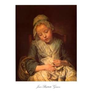 Young Knitter Asleep Finest LAMINATED Print Jean Baptiste Greuze 17x22 