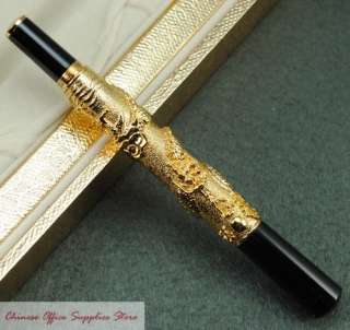 JINHAO Golden Chinese Dragon Fountain Pen M Nib with Original Box 