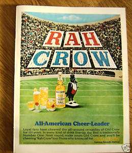 1966 Old Crow Whiskey Ad Cheer Leader Football Stadium  