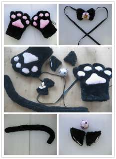 Black Neko animal cat cosplay fancy costume lolita goth set paws ear 