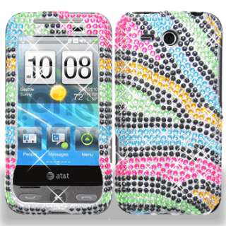 RAINBOW ZEBRA BLING DIAMOND CASE COVER for HTC Freestyle AT&T  