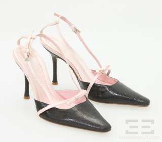 Valentino Garavani Black Lizard Embossed Leather & Pink Ankle Strap 
