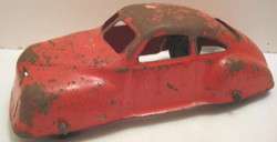 Unusual Antique Red Pressed Steel Toy Car 1940s 1950s Split Windshield 